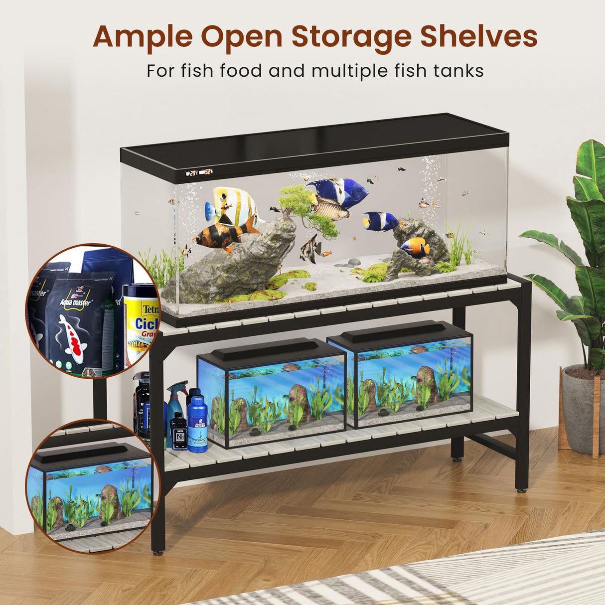 Tatub 55-90 Gallon Fish Tank Stand, Metal Aquarium Stand with 2-tier Open Shelves & Thickened Slats, Heavy Duty Metal Large Aquarium Stand for up to 6 Total Aquariums, 1000 LBS Capacity Per Shelf Tatub