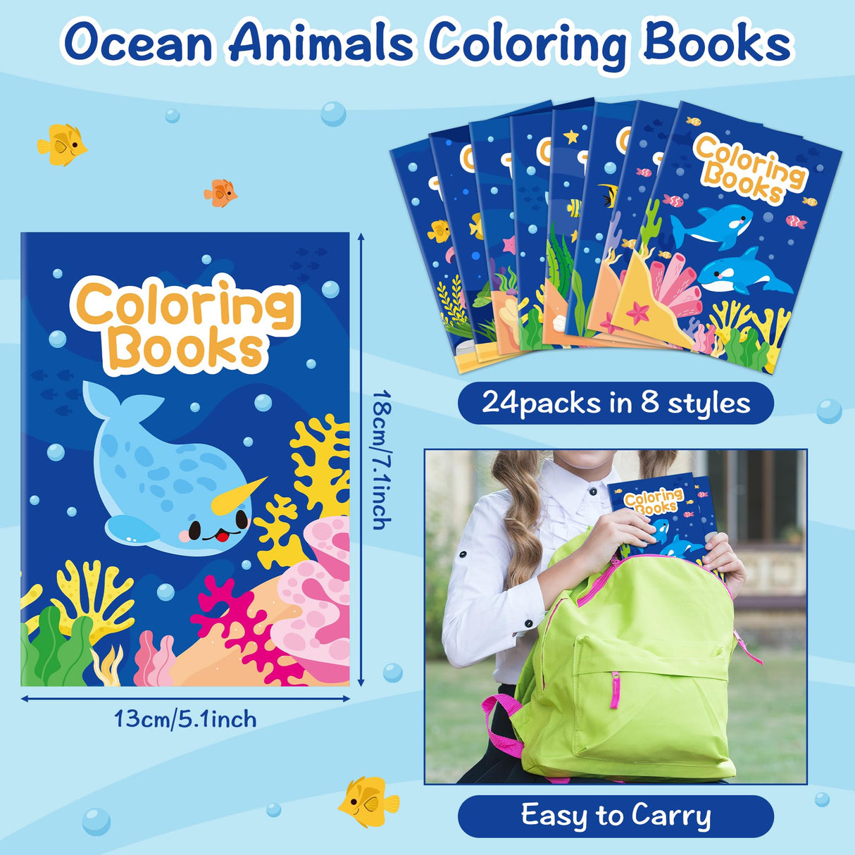 JAPBOR Ocean Animals Coloring Books - 24PCS Under The Sea Mini Colouring Book Bulk for Kids Party Favors, Sea Animal Summer DIY Art Drawing Booklet Supplies, Birthday Painting Game Goodie Bag Fillers JAPBOR