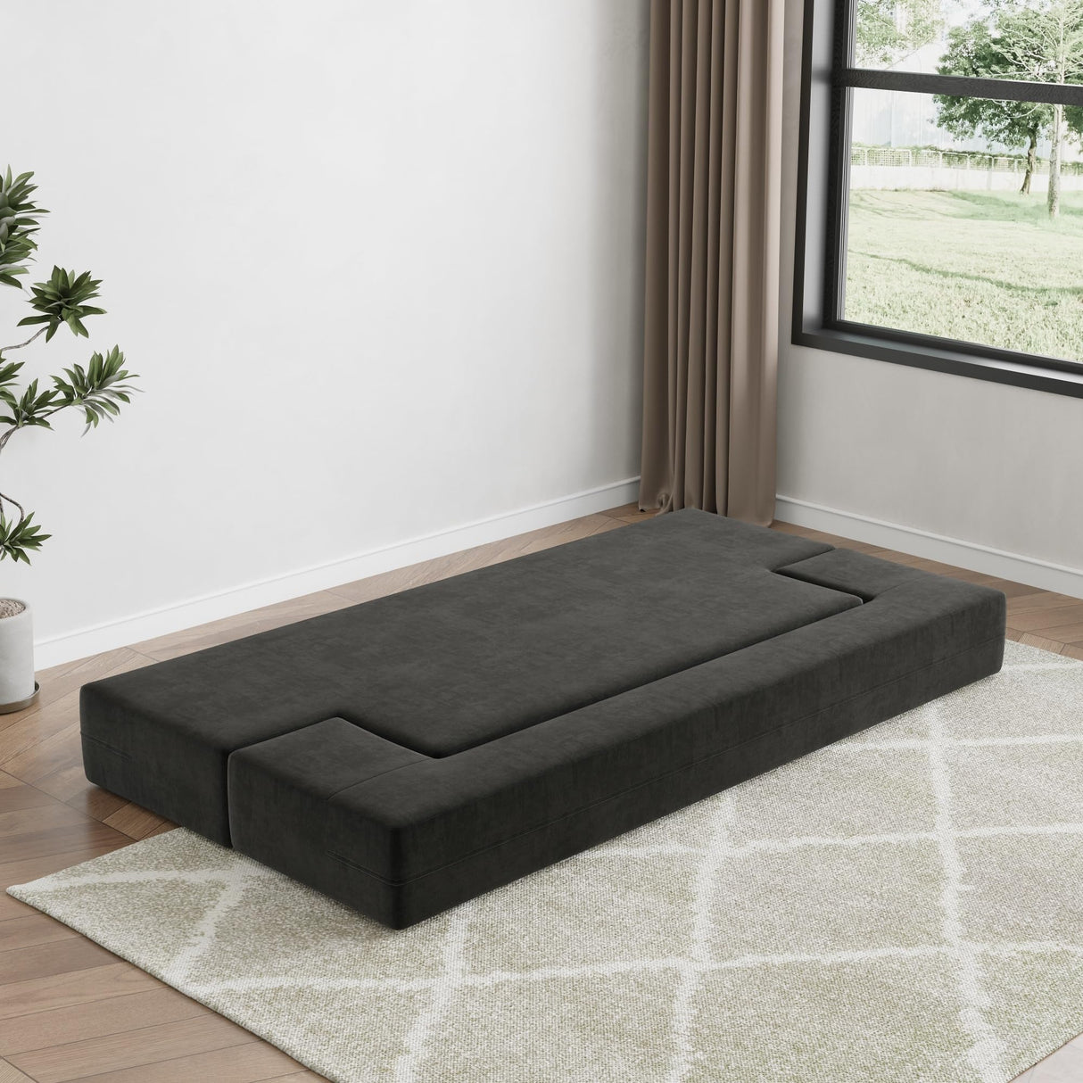 Luoxiao Folding Sofa Bed 2-in-1 Convertible Twin Sleeper Sofa Futon with 2 Pillows - Floor Couch & Bed Mattress for Apartments, College Dorms, Guest Room, Living Room, Dark Grey Luoxiao