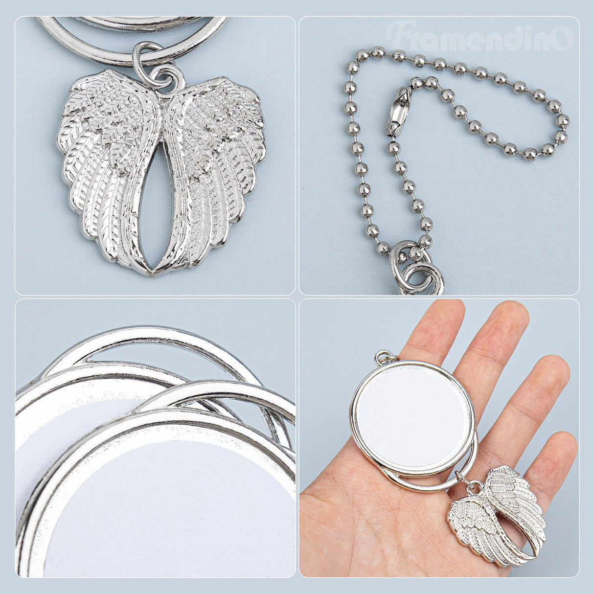 Framendino, 10 Pack Silver Angel Wing Pendant Car Hanging Ornament with Sublimation Blank Heat Transfer Photo for Home Window Framendino