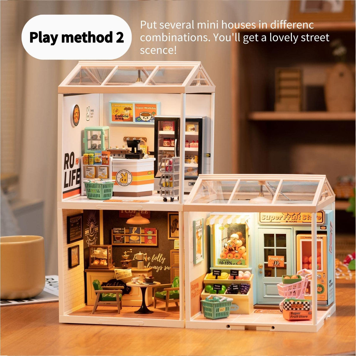 Rolife Plastic House Building Set Toy DIY Miniature Dollhouse Playset with LED for Mini Figures Construction Toys Diorama Kit Gifts for Teens Adults Rolife