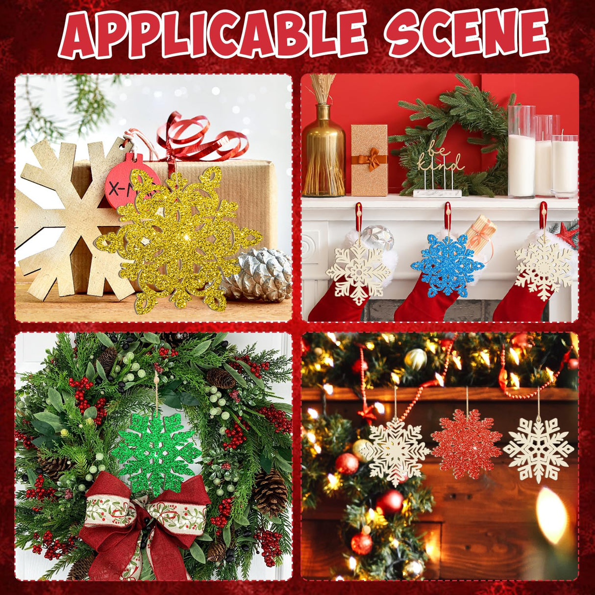 Wooden Christmas Snowflake Ornaments to Paint Christmas Decoration Cutouts Unfinished 36PCS, DIY Blank Unfinished Christmas Tree Wood Discs Ornament for Home Crafts Hanging Sophena