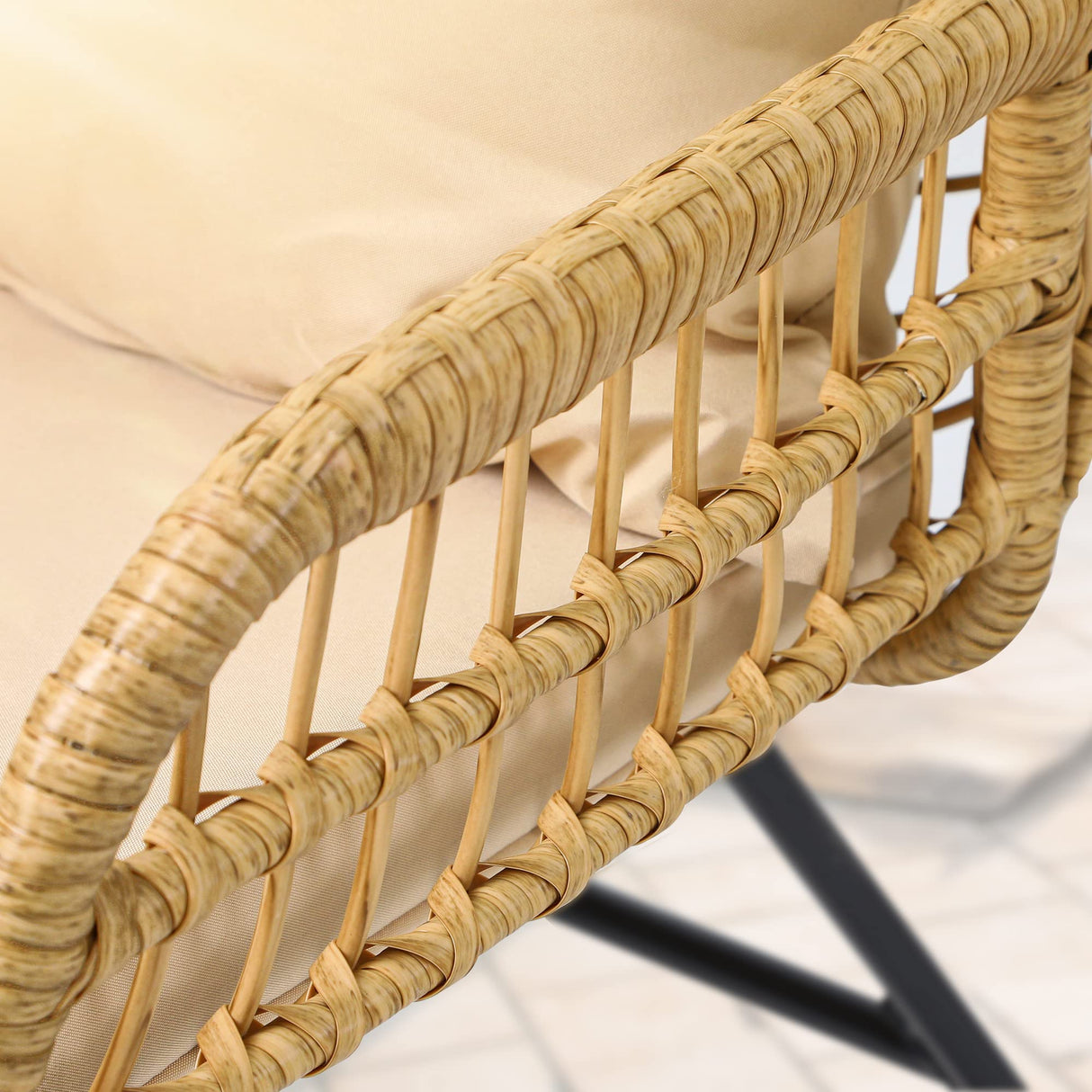 YITAHOME 4-Piece Patio Furniture Wicker Outdoor Bistro Set, All Weather Rattan Loveseat Conversation Sets with Soft Cushions and Glass Side Table for Backyard, Balcony and Deck, Light Brown+Beige YITAHOME