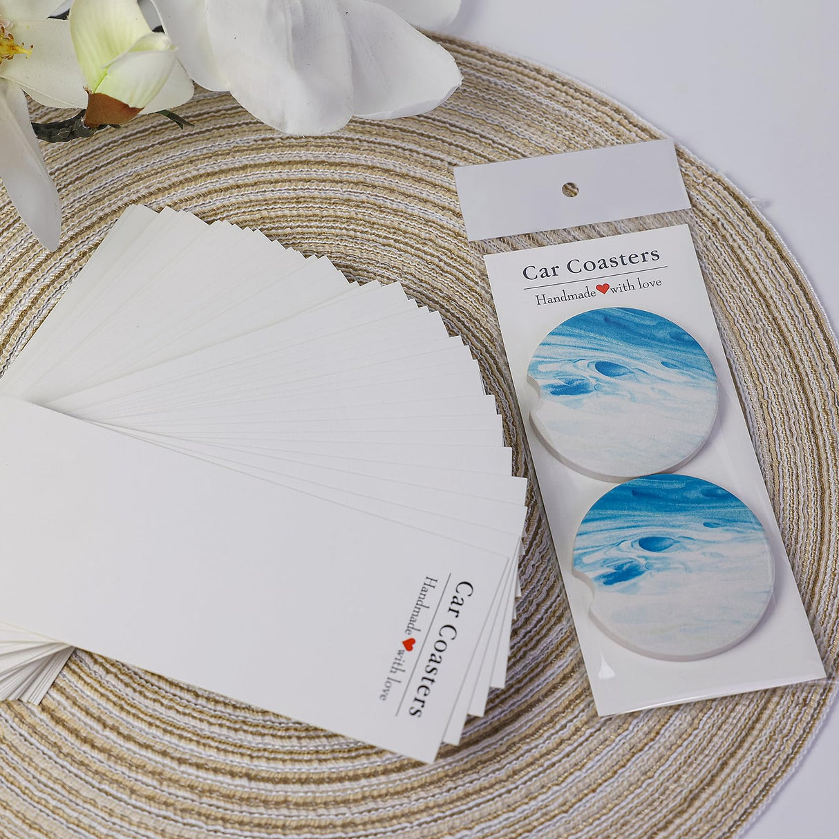 100Pcs Car Coaster Packaging for Selling, Sublimation Car Coasters Cards with 100pcs Bags Suitable for Business Packaging Display, Sublimation Car Coasters Cards for Selling WoodArtSupply