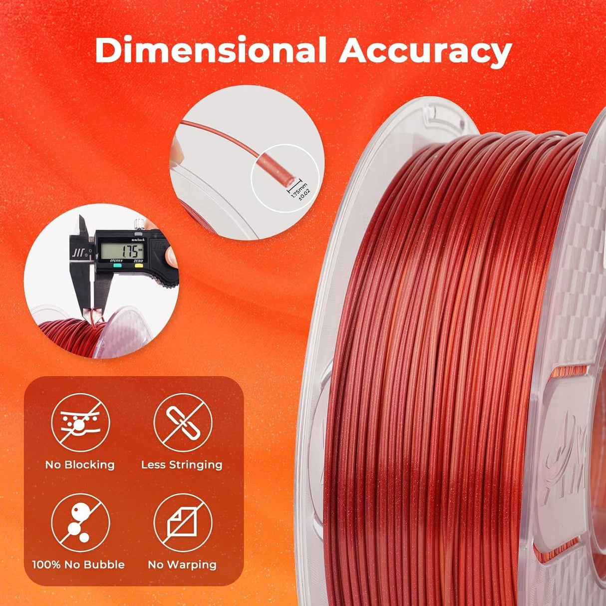 AMOLEN Silk PLA Gradient 3D Printing Filament, 1KG Spool 1.75mm Silk Shiny Red Gold Gradient Printer Filament 2.2lb Brighter New Version, Compatible with 3D Printer and 3D Pen AMOLEN