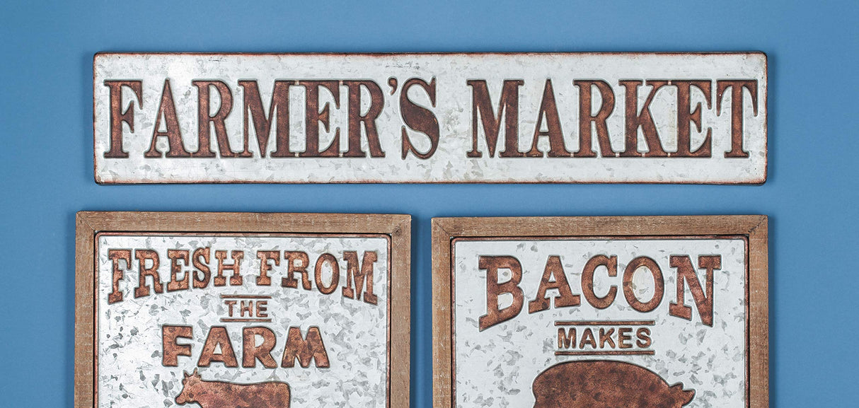 Deco 79 59449 Distressed Iron Farmer's Market Wall Sign, 7" x 36", Brown/Gray Deco 79
