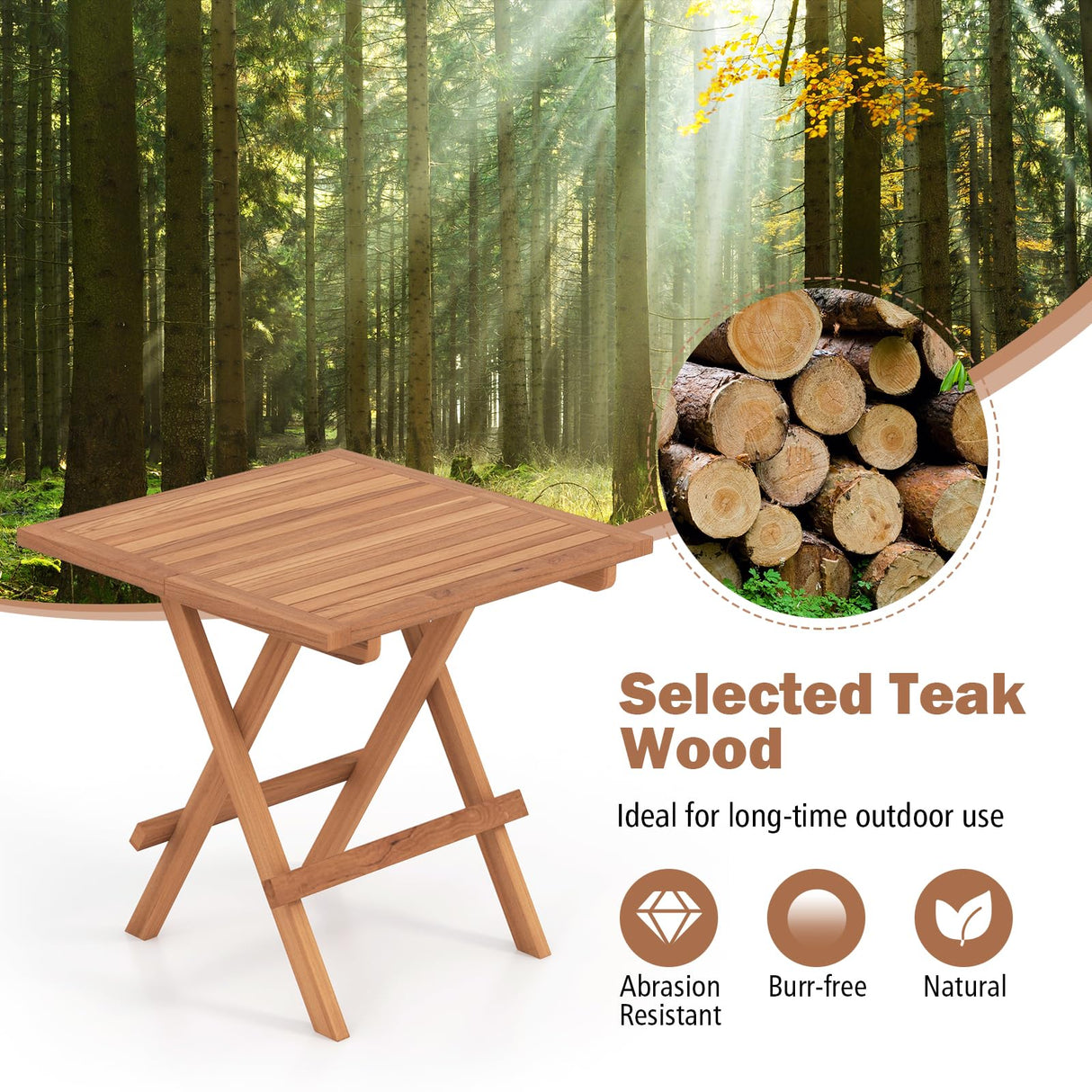 Tangkula Patio Folding Side Table, Teak Wood Square End Table with Slatted Tabletop, Sturdy X-Shaped Wood Frame, Portable & Lightweight Compact Table for Camping, Picnic, Backyard (1) Tangkula