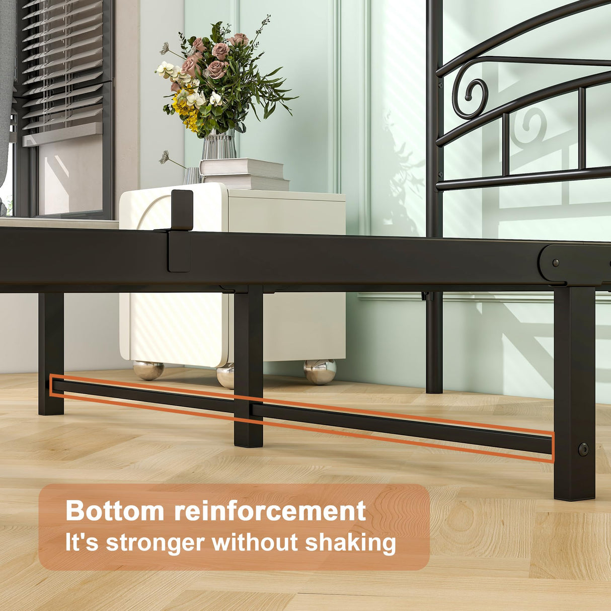 MaiDeHaoo Metal Canopy Bed Frame Queen Size, Metal Platform Bed with Sturdy Slatted Structure, 4-Poster Canopy Bed Frame with Headboard and Footboard, Noise-Free, Black MaiDeHaoo