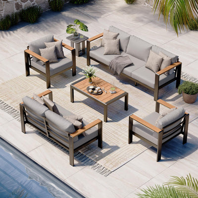 Oasbira Aluminum Outdoor Patio Furniture Set with Coffee Table, 5 Piece Patio Conversation Sets, Patio Sectional Furniture Set for Porch, Balcony, Yard, Gray