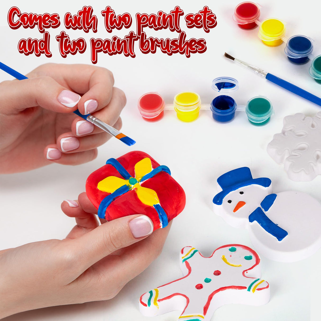 ArtCreativity Christmas Ceramic Painting Kit for Kids - 6 Ceramic Figures, 2 Paint Sets, and 2 Brushes - DIY Christmas Painting Crafts for Toddlers 3 4 5 6 7 8 - Kids’ Paint Activity Set ArtCreativity