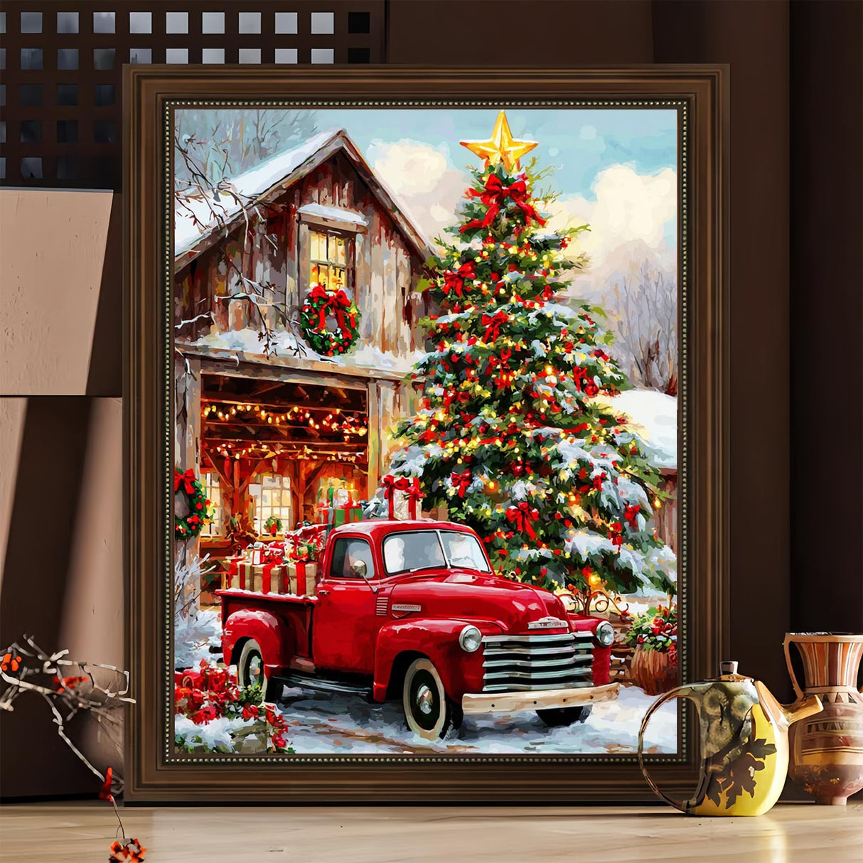 XTCIXAL Christmas Paint by Numbers Kit for Adults, Truck Paint by Number for Adults, Beginners Acrylic Canvas Painting Kits for Home Wall Decor 16x20 Inch XTCIXAL