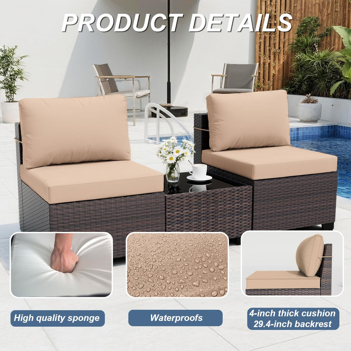 ALAULM 11 Pieces Patio Furniture Set with 2 Swivel Chairs Patio Furniture Outdoor Sectional Sofas with 55000 Gas Fire Pit Patio Conversation Set w/8 Cushions-Sand ALAULM