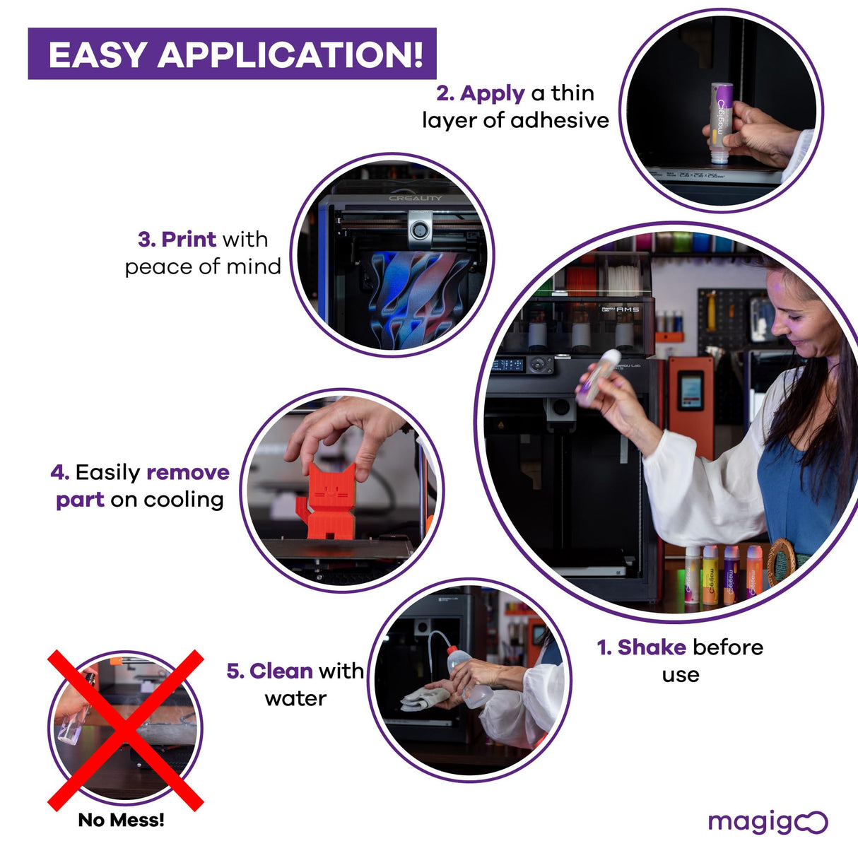 Magigoo MPP2018 3D Printer Adhesive Glue, Reduces Warping for Polypropylene Filament on Flex Plate, Glass, PEI, Buildtak, Kapton 50ml 1.69 fl. oz., White Magigoo