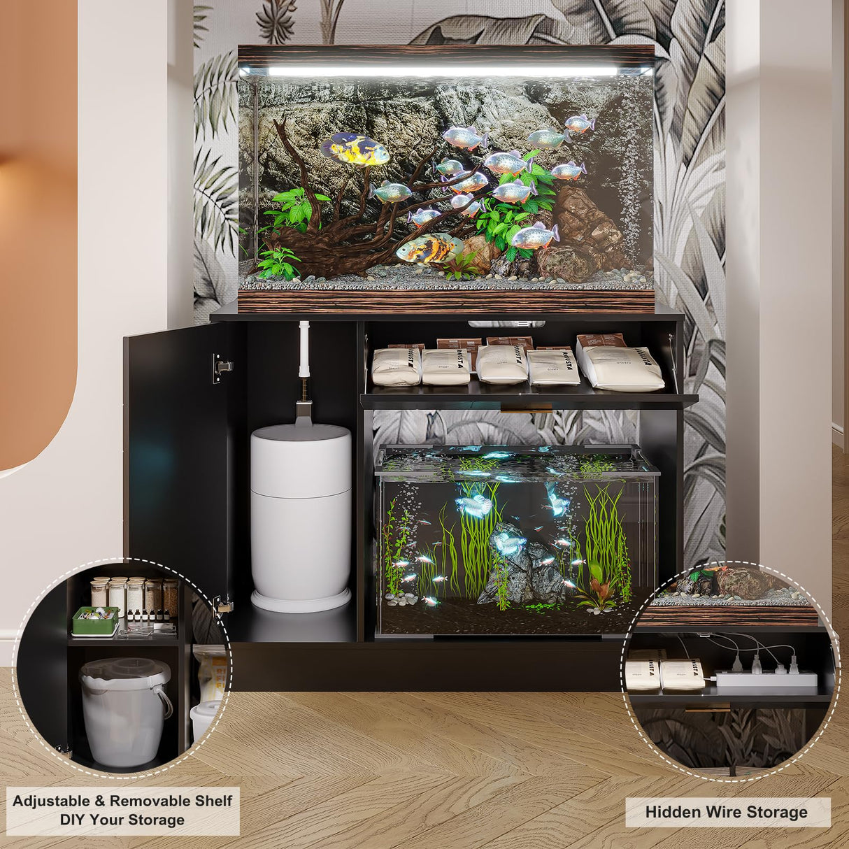 Saudism 40 Gallon Fish Tank Stand, 29 -50 Gallon Aquarium Stand, Black Tank Stand, Fish Tank Table with Drawer and Cabinet, Sturdy and Durable Saudism