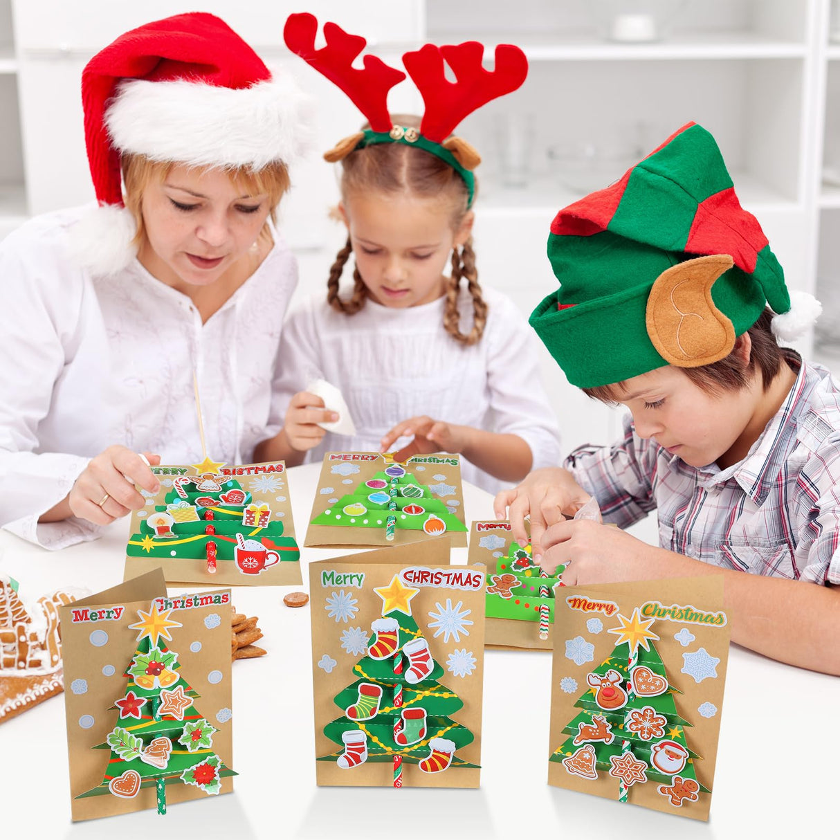 Justforjoyful 24 Sets Christmas Card Making Craft Kit for Kids 3D Christmas Tree Cards Crafts DIY Handmade Greeting Card Holiday Xmas Art and Crafts Supplies for Christmas Home Classroom Activities Justforjoyful