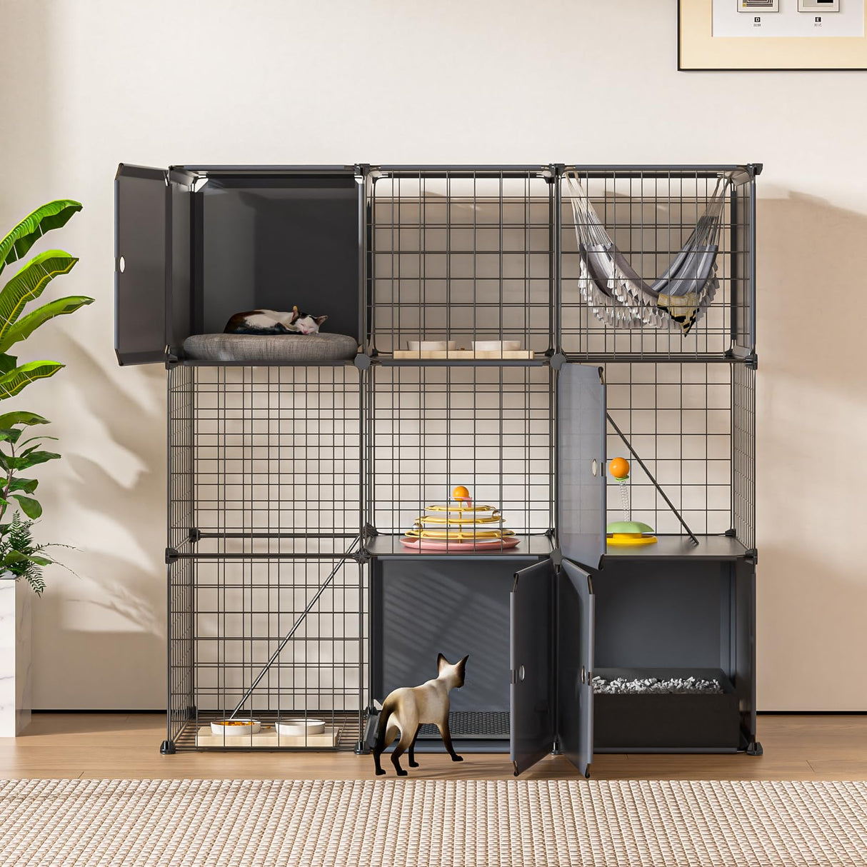 PAWING Indoor Cat Enclosure Outdoor 3-Tier Large Playpen Catio Cat Cage Outdoor Cat Crate Detachable Metal Wire Kennel Medium Kitten Cage PAWING