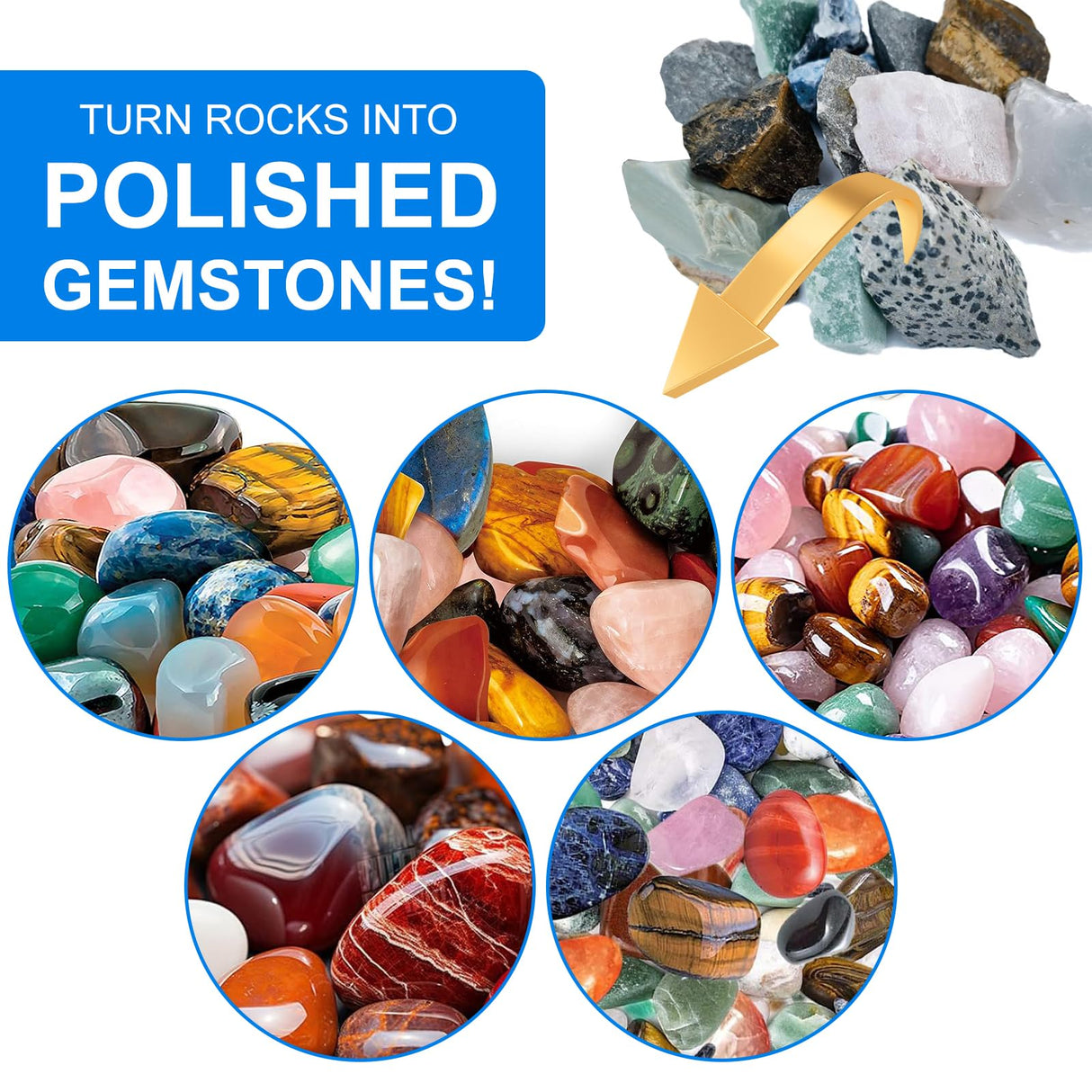 Rock Tumbler Grit and Ceramic Tumbling Media 2 Pounds, Polish Up to 13 lbs. of Rocks, Polish Refill Media Kit, Compatible with Any Tumbler (4 Step + Tumbling Media) eyaeyao