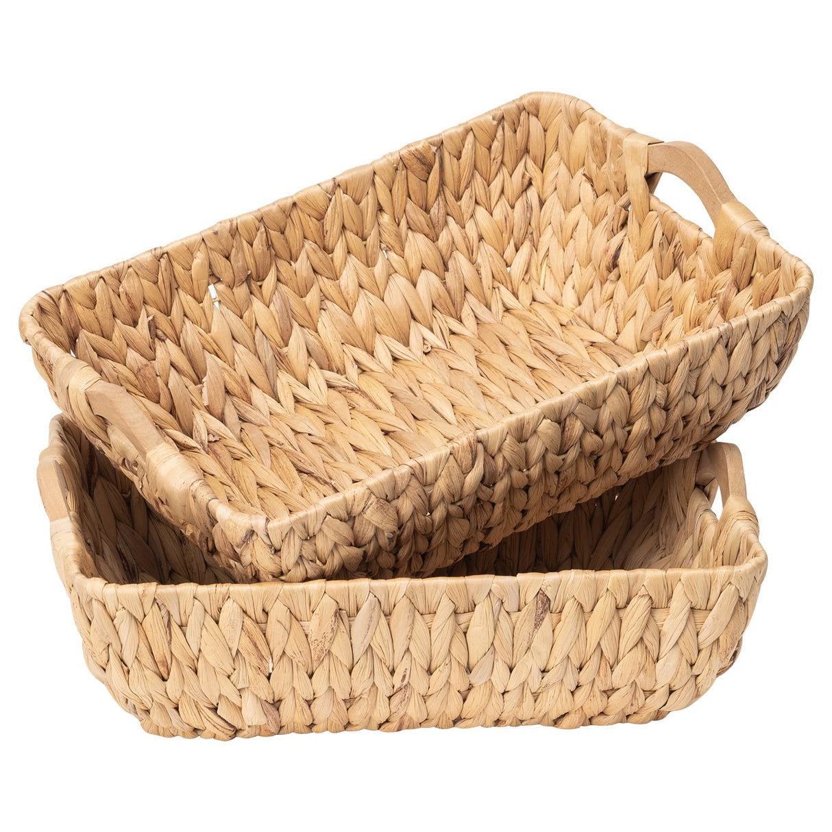 FairyHaus Wicker Baskets with Handles, Natural Wicker Basket for Organizing Shelves, Small Hand Woven Water Hyacinth Storage Baskets Set of 2, 14.96x10.04x4.73 FairyHaus