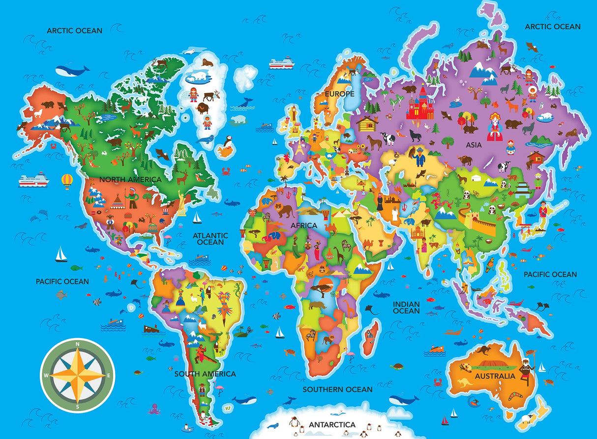 MasterPieces 60 Piece Educational Jigsaw Puzzle for Kids - World Map - 16.5"x12.75" Masterpieces