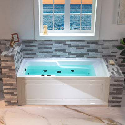 WOODBRIDGE 60" Alcove Acrylic Rectangular Whirlpool Heated Jetted Tub in White with Left Drain, Matte Black pop-up Drain Included BM6030L