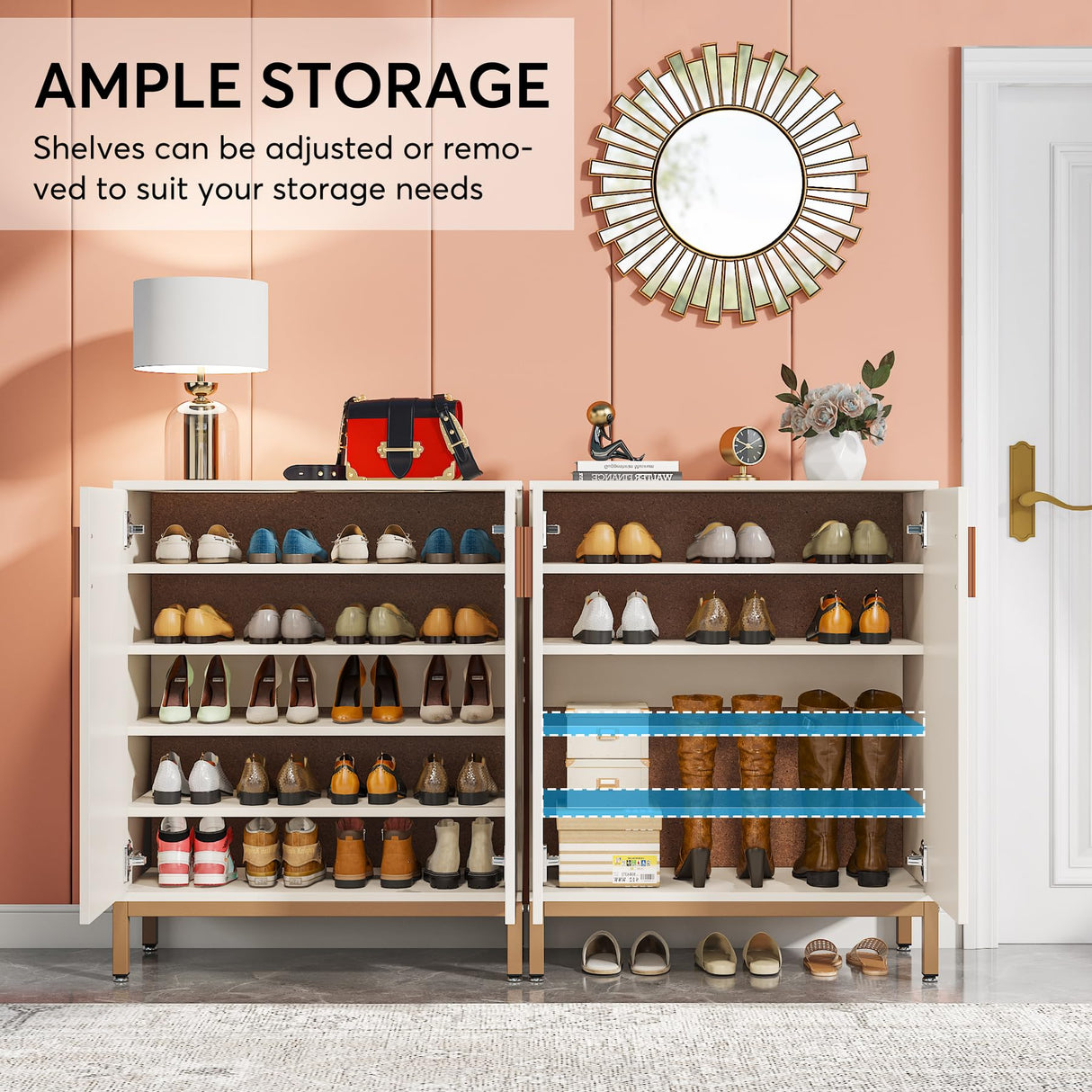 TRIBESIGNS WAY TO ORIGIN Shoe Cabinet, 20 Pairs Modern Shoe Storage Cabinet with Doors, 6-Tier Freestanding Entryway Shoe Organizer Rack for Living Room, Closet, White & Gold, HQF1650 TRIBESIGNS WAY TO ORIGIN