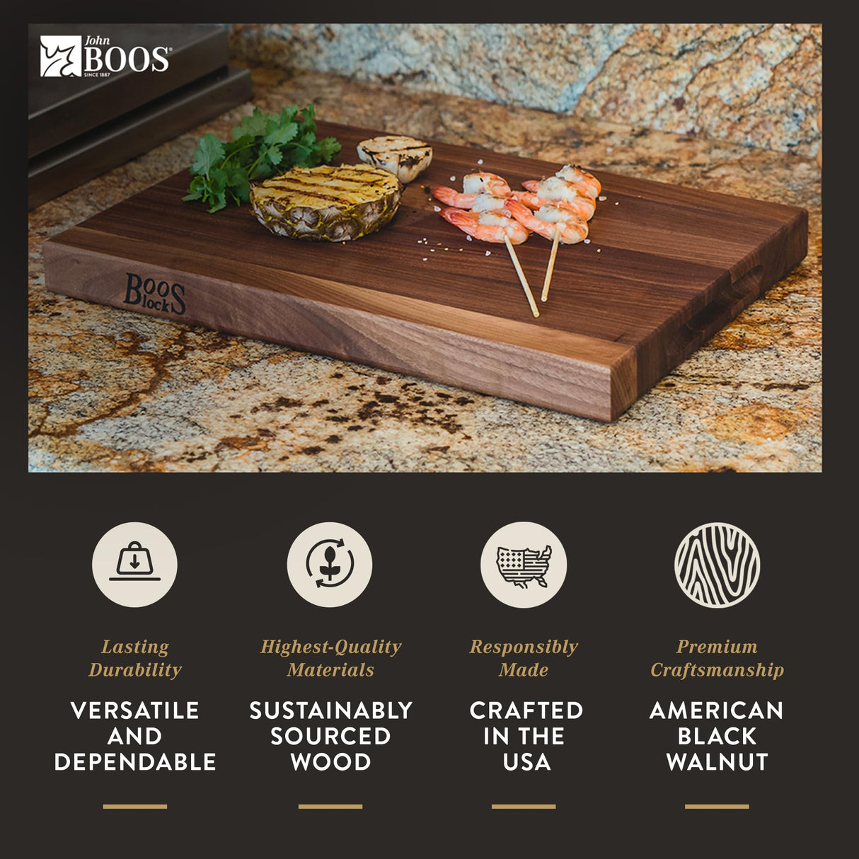 John Boos Block R-Board Reversible Wood Cutting Board, 24"x18"x1.5", Walnut John Boos
