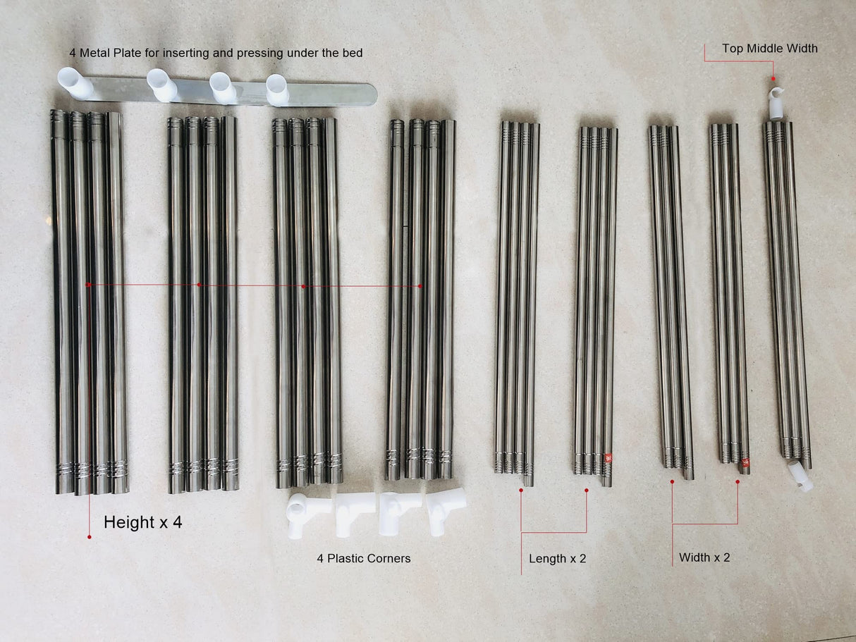 KingKara Canopy Bed Frames Post Queen Full Size Stainless Steel Netting Bed Canopy Frame Poles Four Corner Bed Bracket Fit for Metal Bed Wood Bed Bedroom Décor (Queen) KingKara