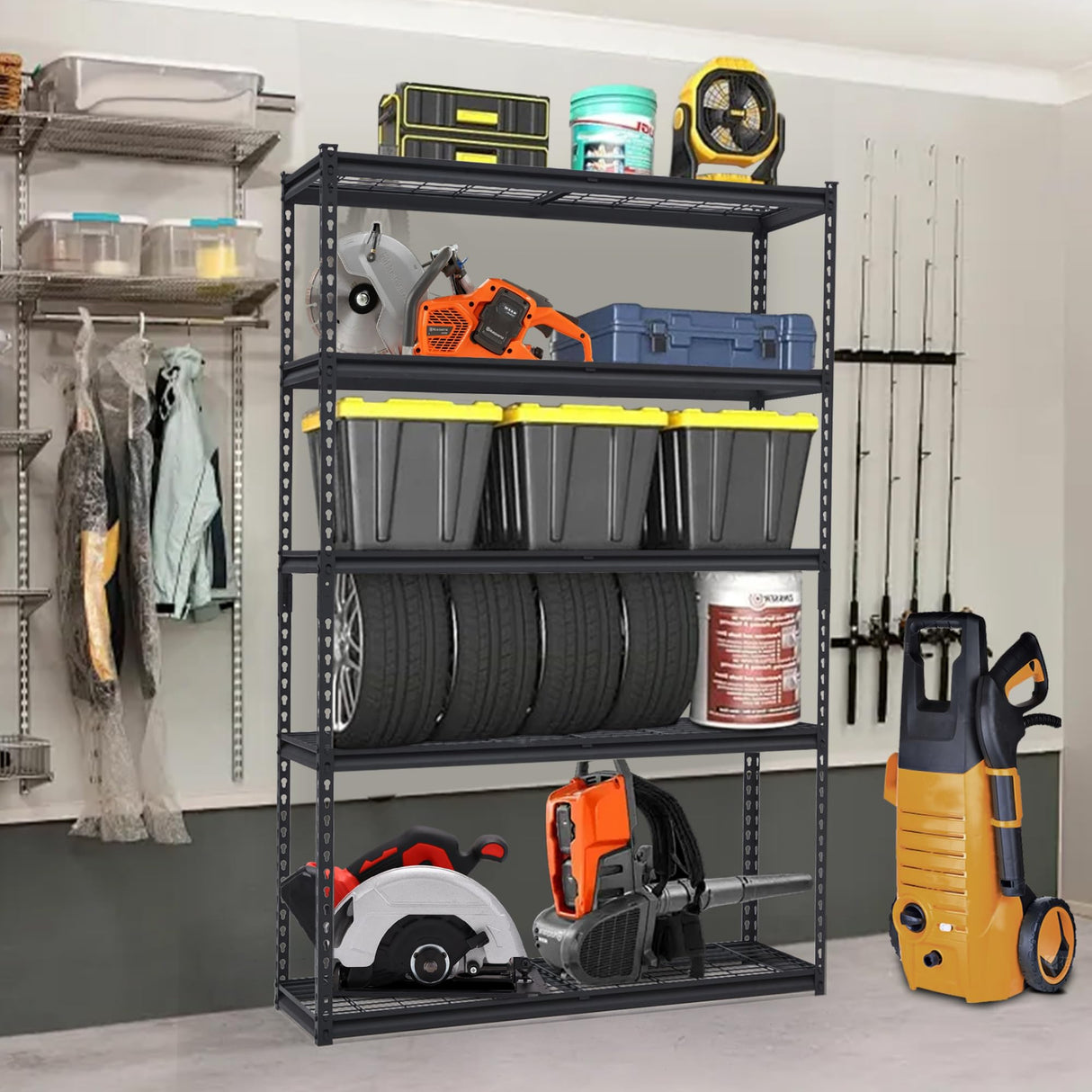 GarveeTech Heavy Duty Garage Shelving Unit, 48 in L x 18 in W x 72 in H Adjustable Storage Shelves, 2500 LBS Load Capacity, Durable Metal Shelves for Garage Organization, Basement, Workshop GarveeTech