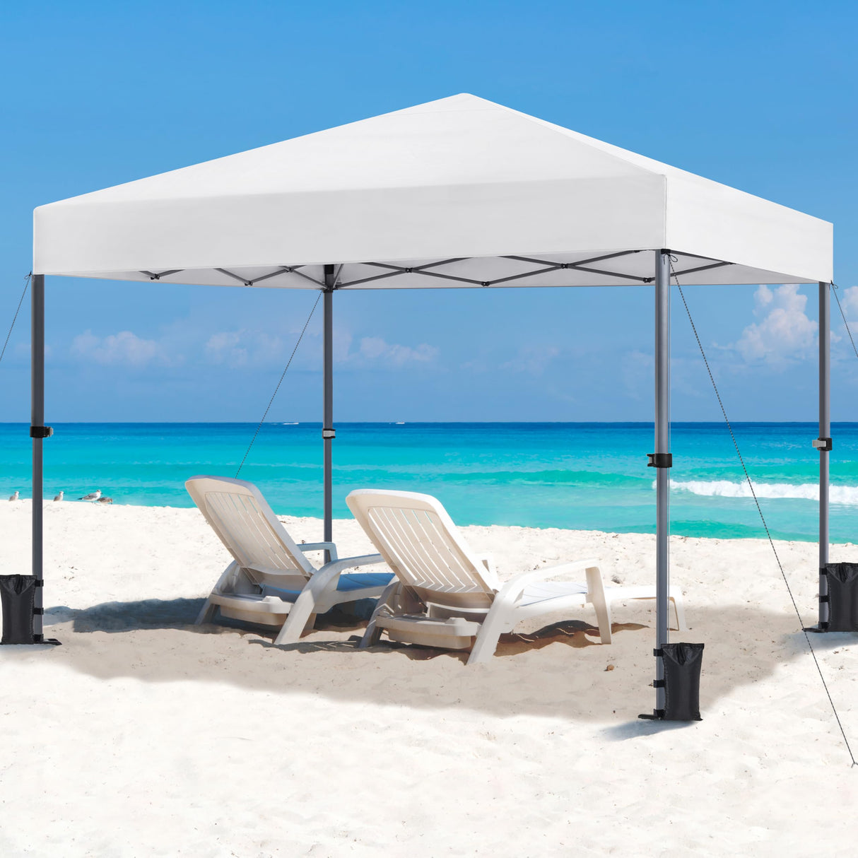 Yaheetech 10x10 1-Person Setup Pop Up Canopy Tent, Instant Portable Commercial Canopy Tent, Outdoor Gazebo with 1-Button Push, Wheeled Bag & 4 Sandbags for Home, Party & Outdoor Activities, White Yaheetech