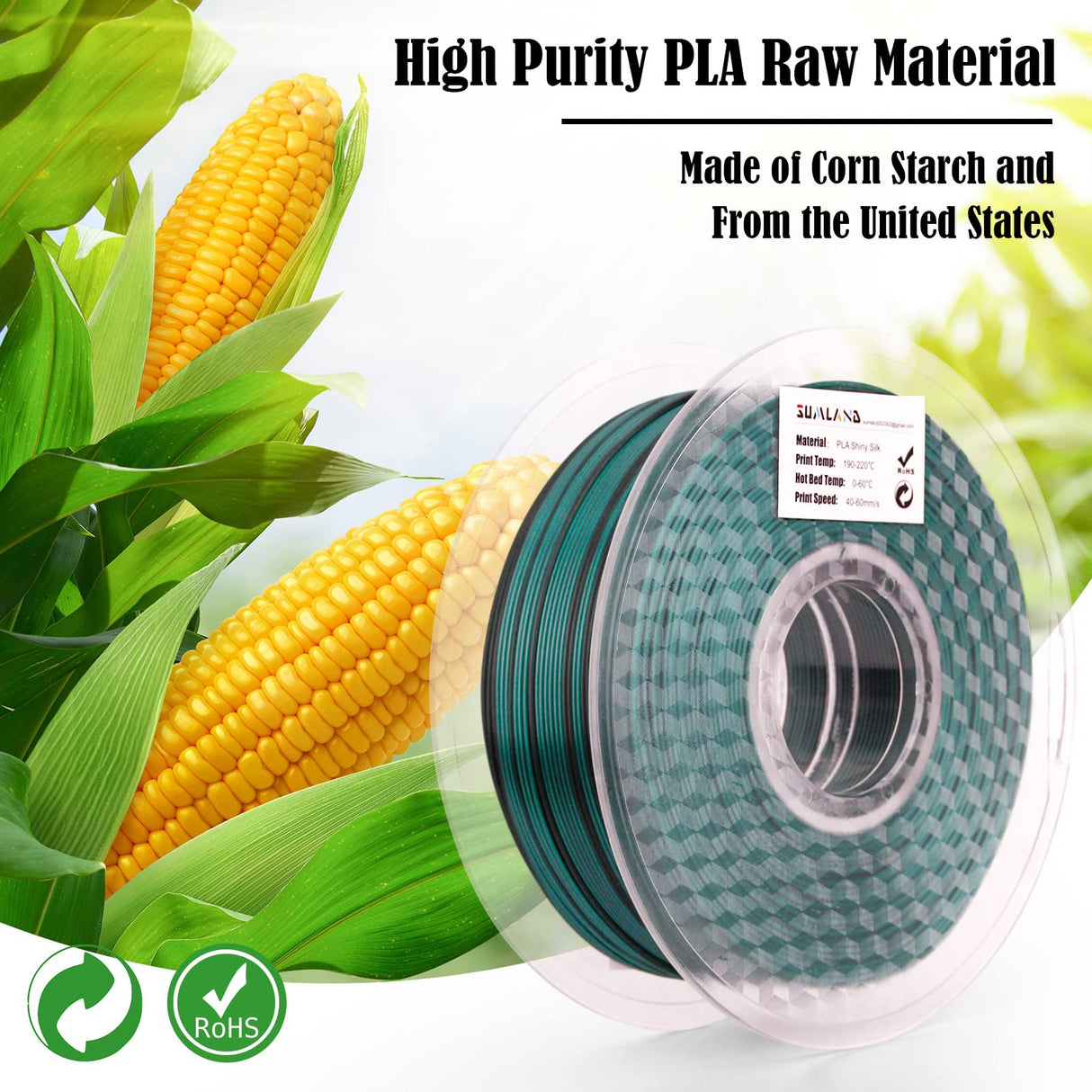 SUMLAND PLA Filament 1.75mm,Silk PLA 3D Printer Filament Dual Color Filament Black Green PLA Filament 2 in 1 Coextrusion,3D Printing Filament+/-0.02mm,1KG/2.2lb SUMLAND