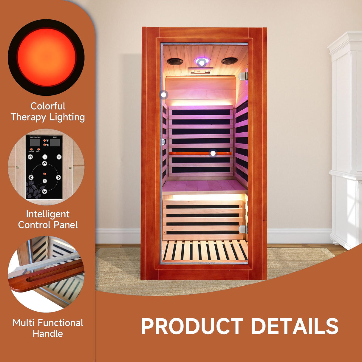 Far Infrared Sauna for Home Indoor Sauna Wooden Dry Saunas for 1 Person 1020W 110V with Control Panel, Bluetooth Speaker, Reading Lamp ToTibuy