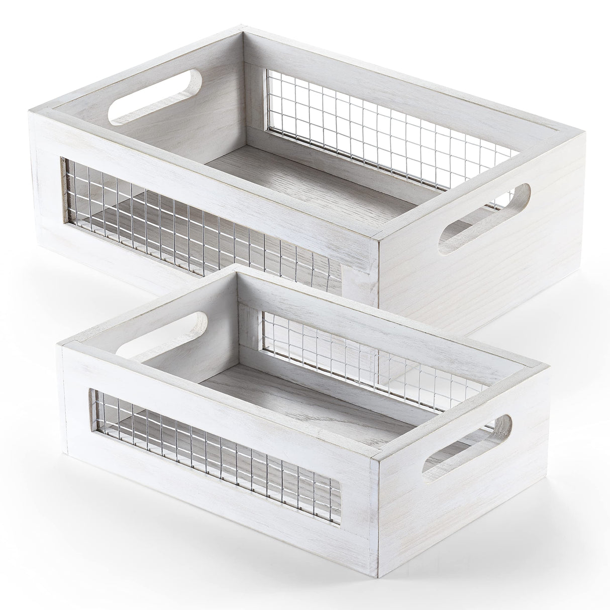 NAGAWOOD Wooden Countertop Baskets Set of 2 for Kitchen, Bathroom, Pantry|Wall Mount Upgrade with Full Accessories| Rustic Nesting Boxes|Wooden Organizer Crates for Fruit, Vegetables, Produce, Bread NAGAWOOD