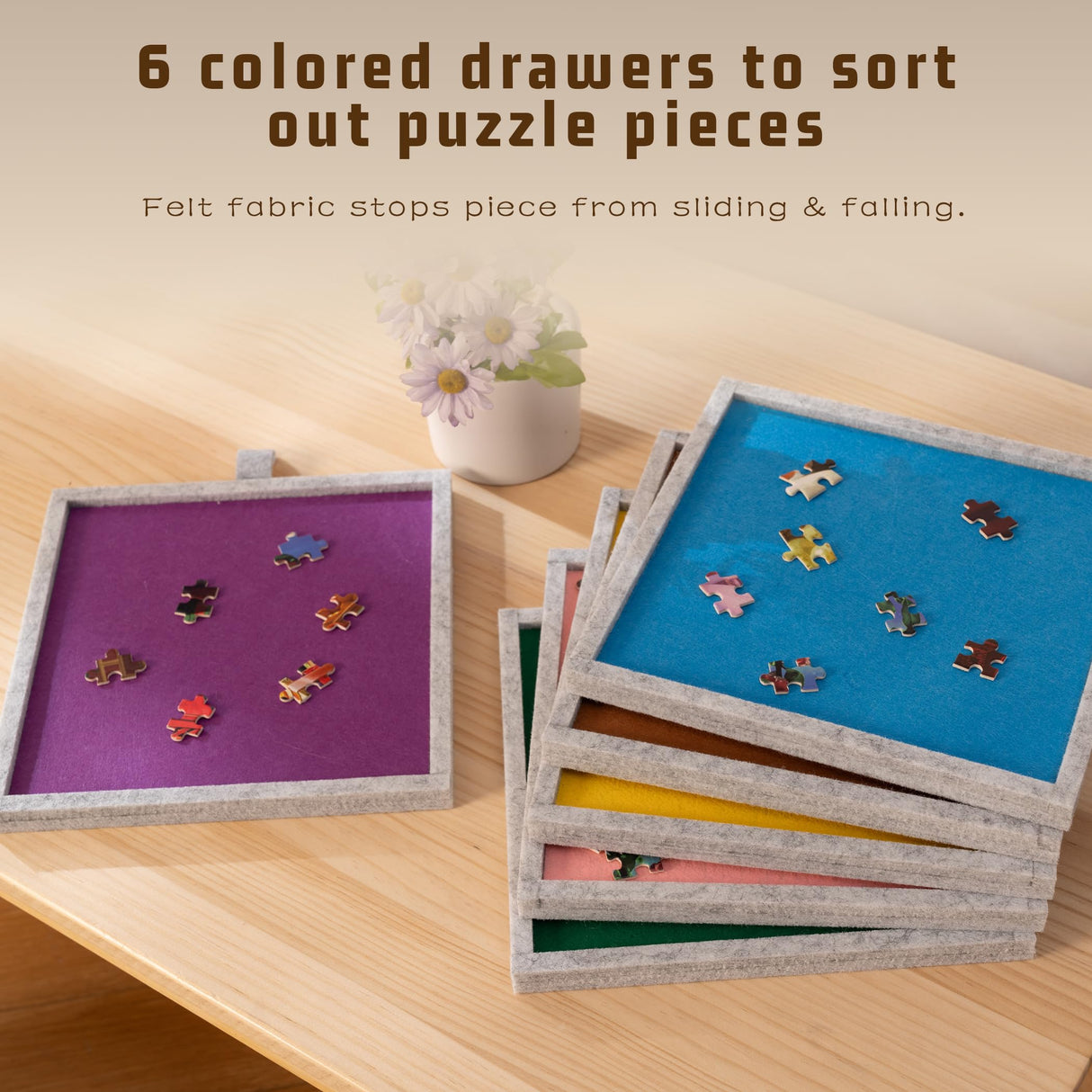 Tektalk 2000 Piece Foldable Jigsaw Puzzle Table with Cover, 3-Tilting-Angle Plateau, Lightweight Portable Felt Puzzle Board with 6 Sorting Drawers (Light Gray) Tektalk
