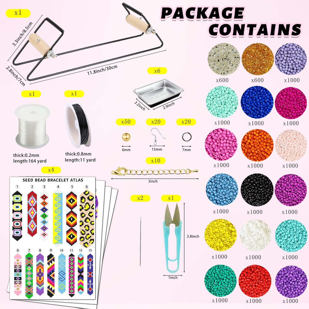 SHUANGART Frame Beading Loom Kit for Beaded Bracelets Earrings Belts Making, Includes 17250 3mm Seed Beads,150 Meter Crystal Elastic Cord, Beading Trays, Needles and Instruction for DIY Craft Jewelry WoodArtSupply