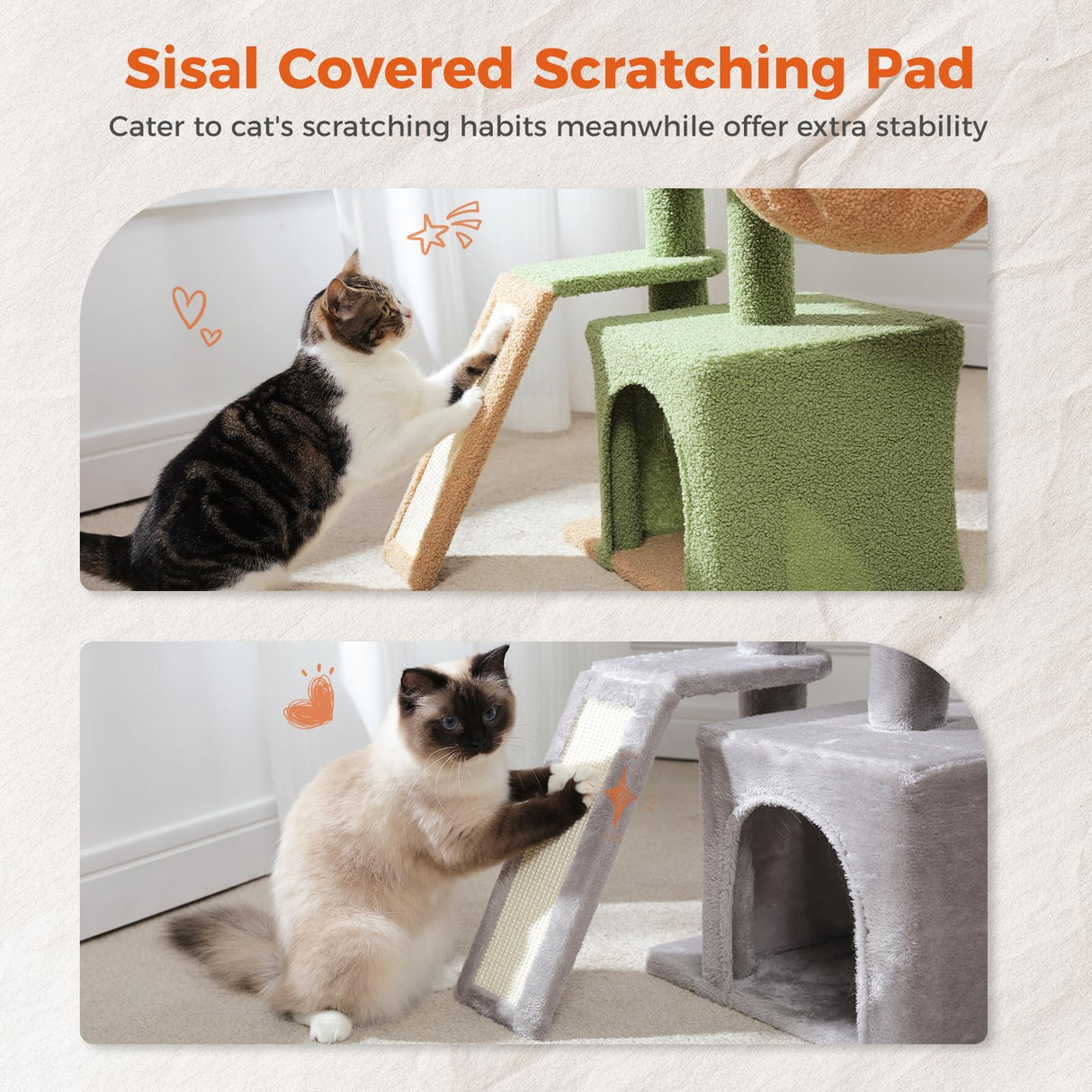 PETEPELA Cactus Cat Tree for Indoor Cats, 32'' Small Cat Tower Cat Condo with Sisal Scratching Ramp, Cozy Hammock and Removable Top Bed Perch for Kittens, Green PETEPELA