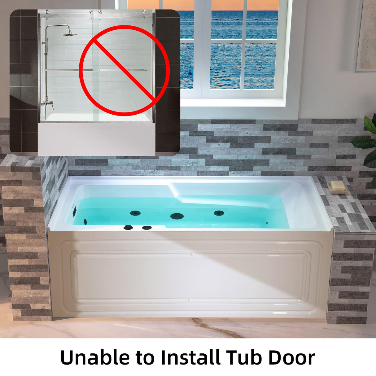 WOODBRIDGE 60" Alcove Acrylic Rectangular Whirlpool Heated Jetted Tub in White with Left Drain, Matte Black pop-up Drain Included BM6030L WOODBRIDGE