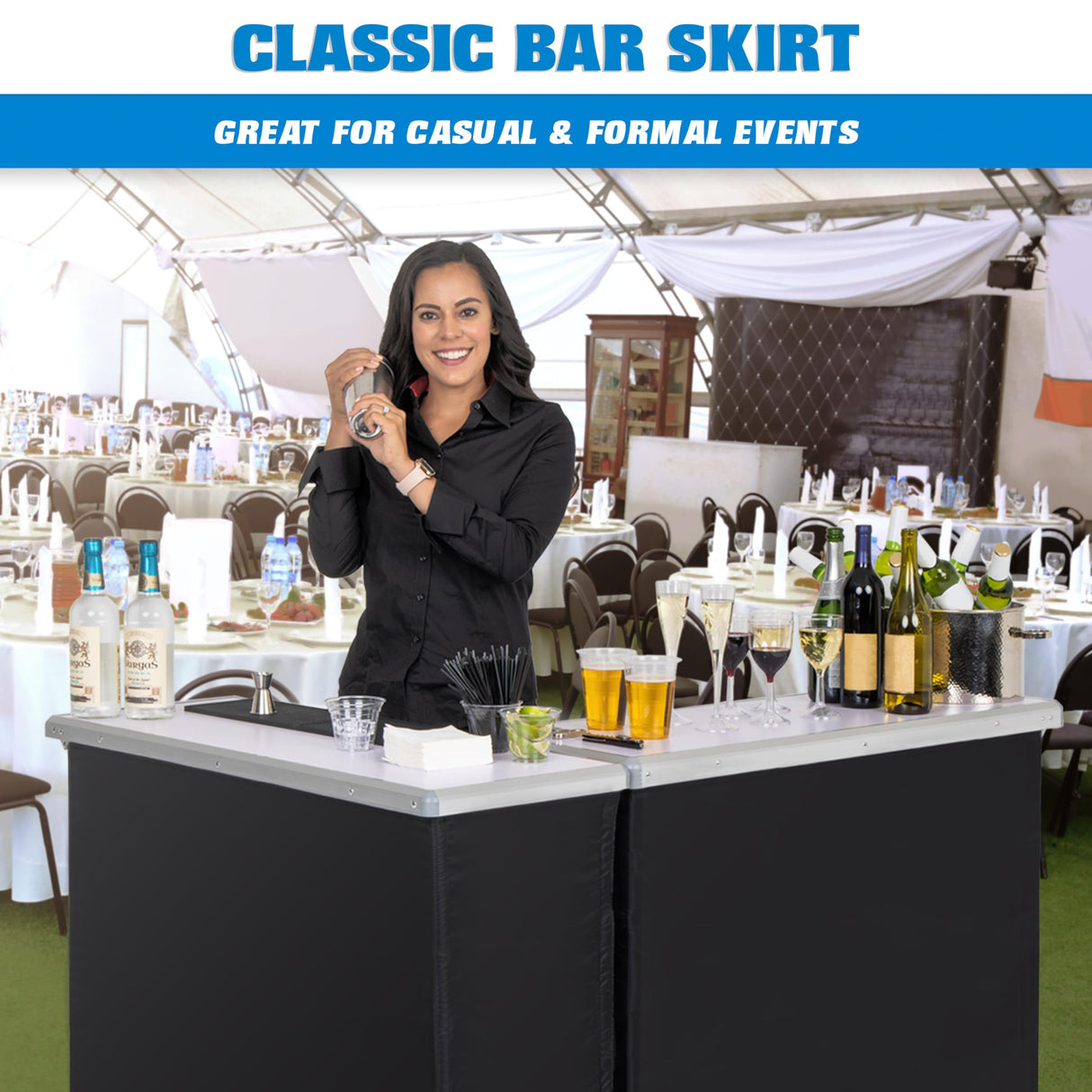 GoBar Portable Double Bar Table Set - Mobile Bartender Station for Events - Includes Carrying Case - Standard or LED GoPong