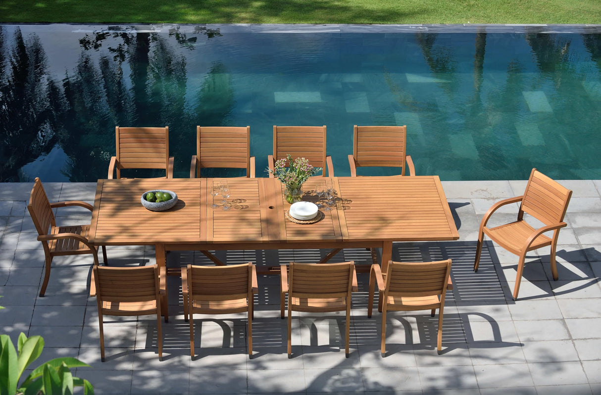 Amazonia Berlin 11-Piece Rectangular Extendable Patio Dining Set | Teak Finish | Ideal for Outdoors and Indoors Amazonia