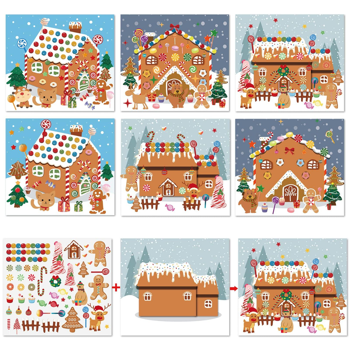 VABAMNA Christmas Party Favor for Kids - 30 Sheets Make a Gingerbread House DIY Craft Stickers Scenes for Xmas Holiday Activity Party Game Supplies, 15 Sets VABAMNA