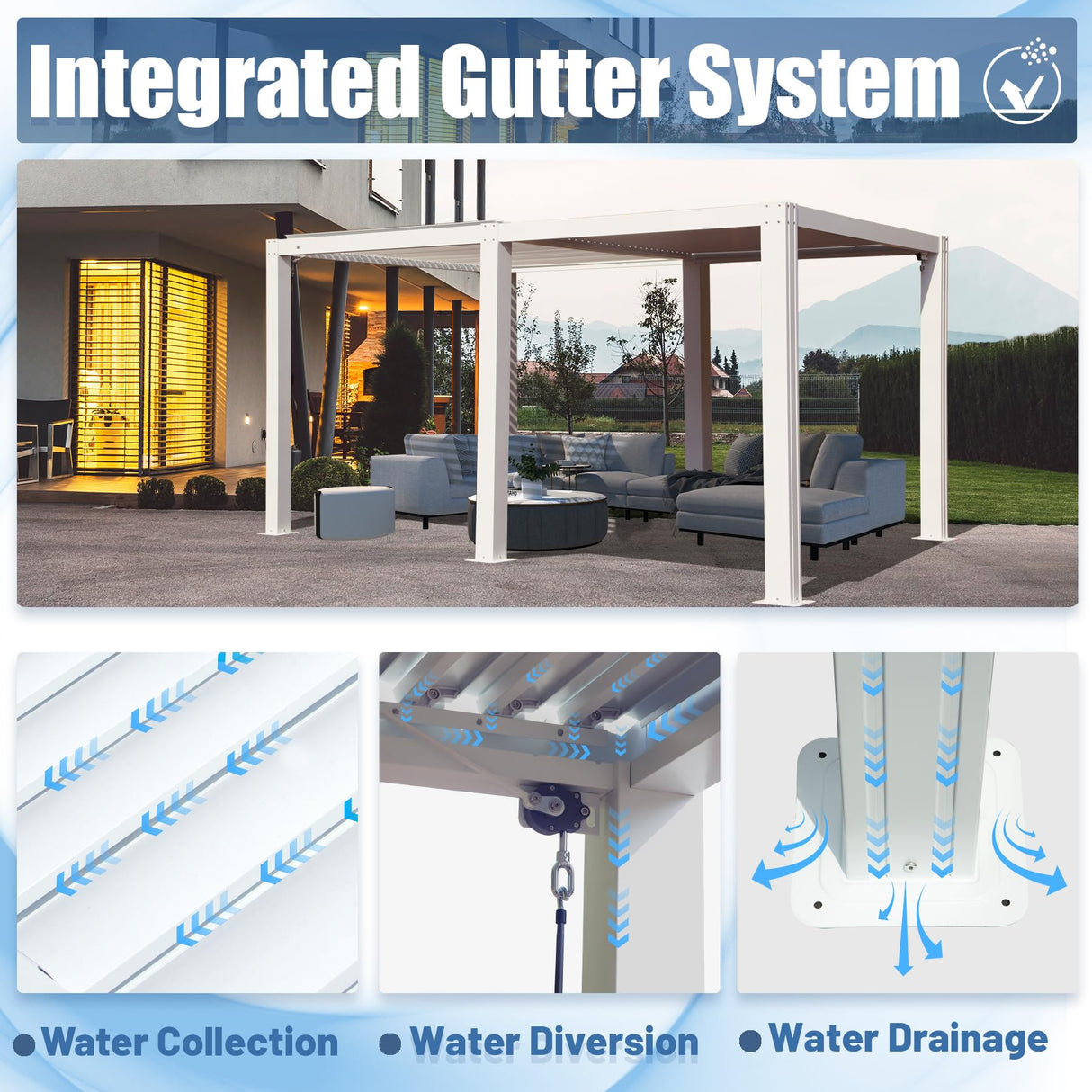 Domi Outdoor Living Louvered Pergola 12x20FT, Aluminum Outdoor Pergola with 2 Independently Adjustable Louver Roof, Full Aluminum Structure, White domi outdoor living