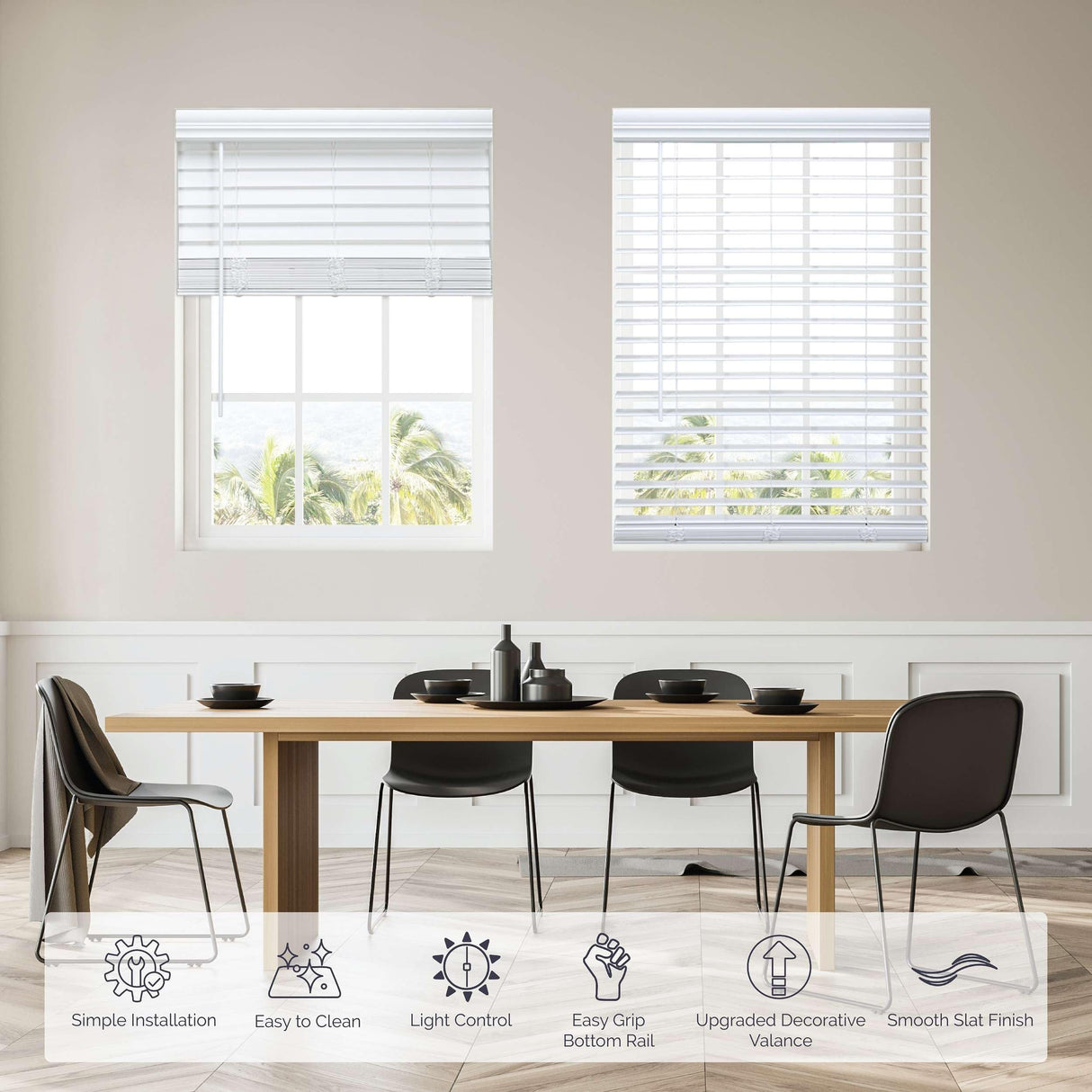Linen AVENUE Cordless Faux Wood Blind White 26 W x 36 H, Flush Inside Mount (No Valance Side Pieces/Returns Included, Arrives ½ Inch Narrower) Linen AVENUE