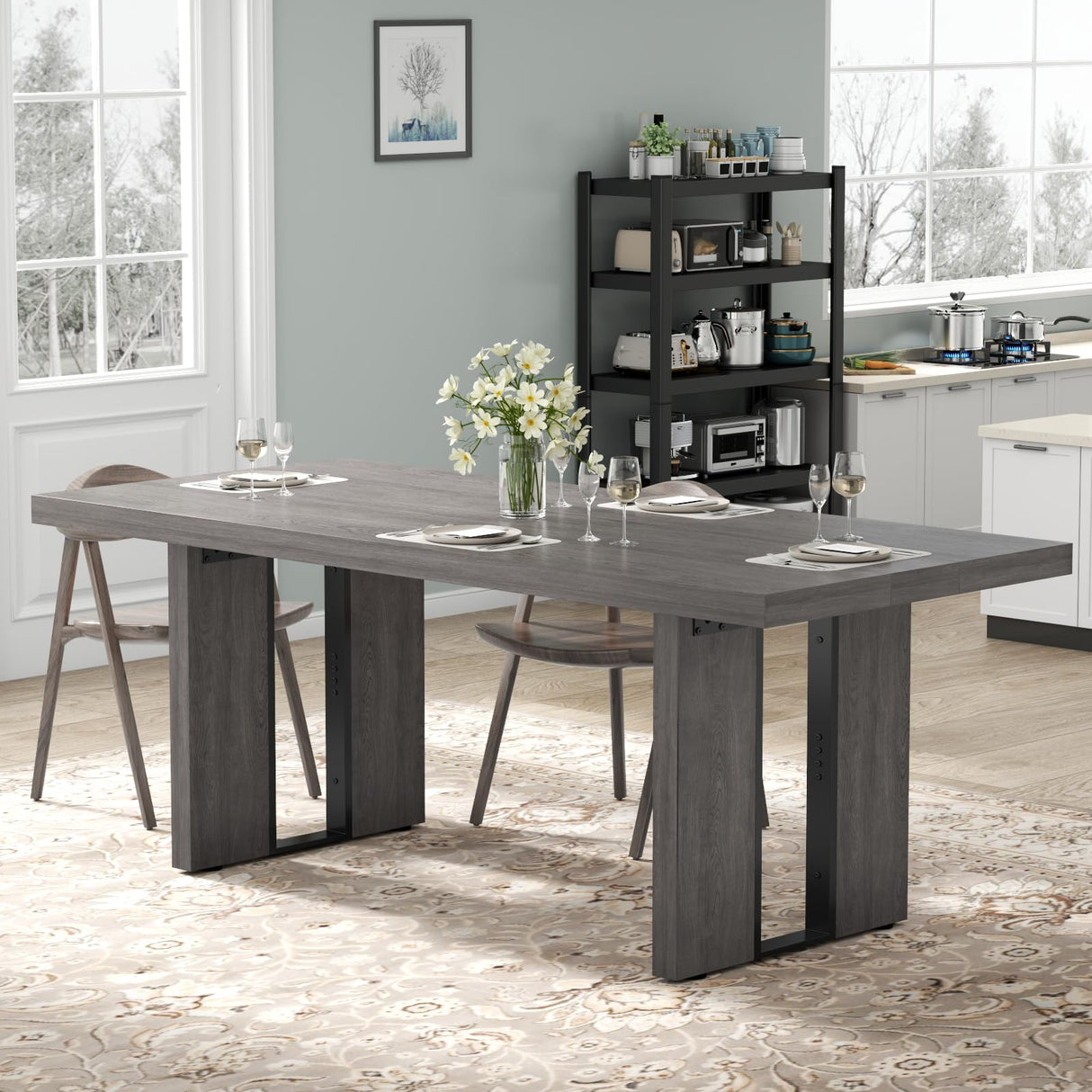Loomie 70.8 Inch Dining Table, Rustic Farmhouse Kitchen Table for 6-8 People, Large Dinning Room Furniture Rectangle Dinner Table for Living Room, Apartment, Home Office, Vintage Grey Loomie