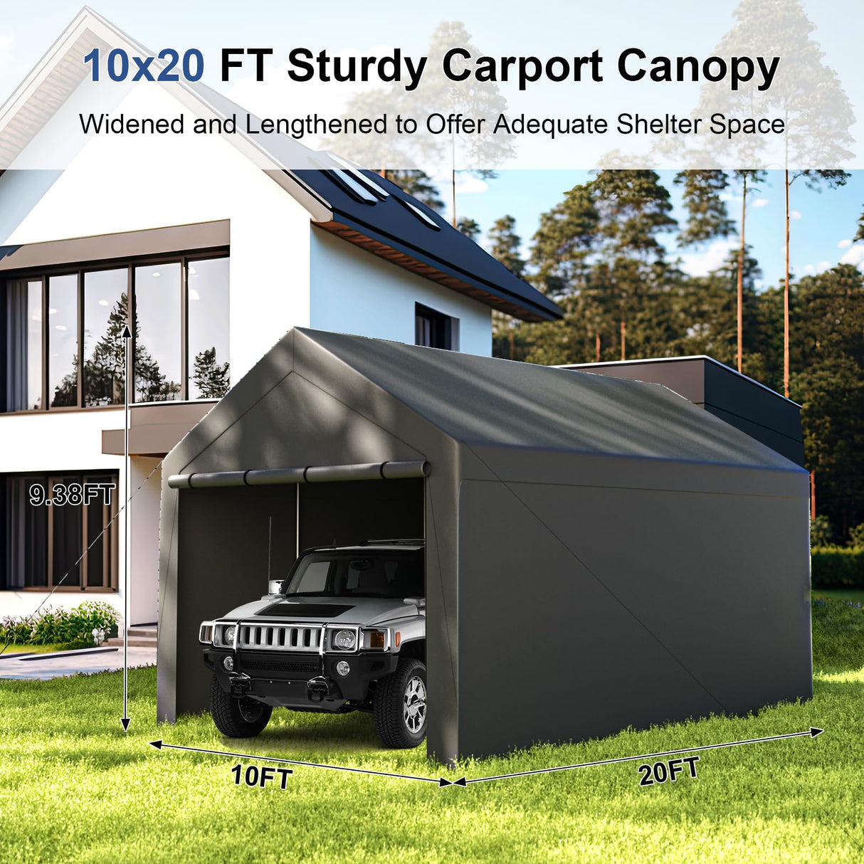 Carport 10x20ft Heavy Duty Canopy Storage Shed,Portable Garage Party Tent,Portable Garage with Removable Sidewalls & Doors All-Season Tarp for Car,Truck,Party SNC24# (W/Grey) - WoodArtSupply