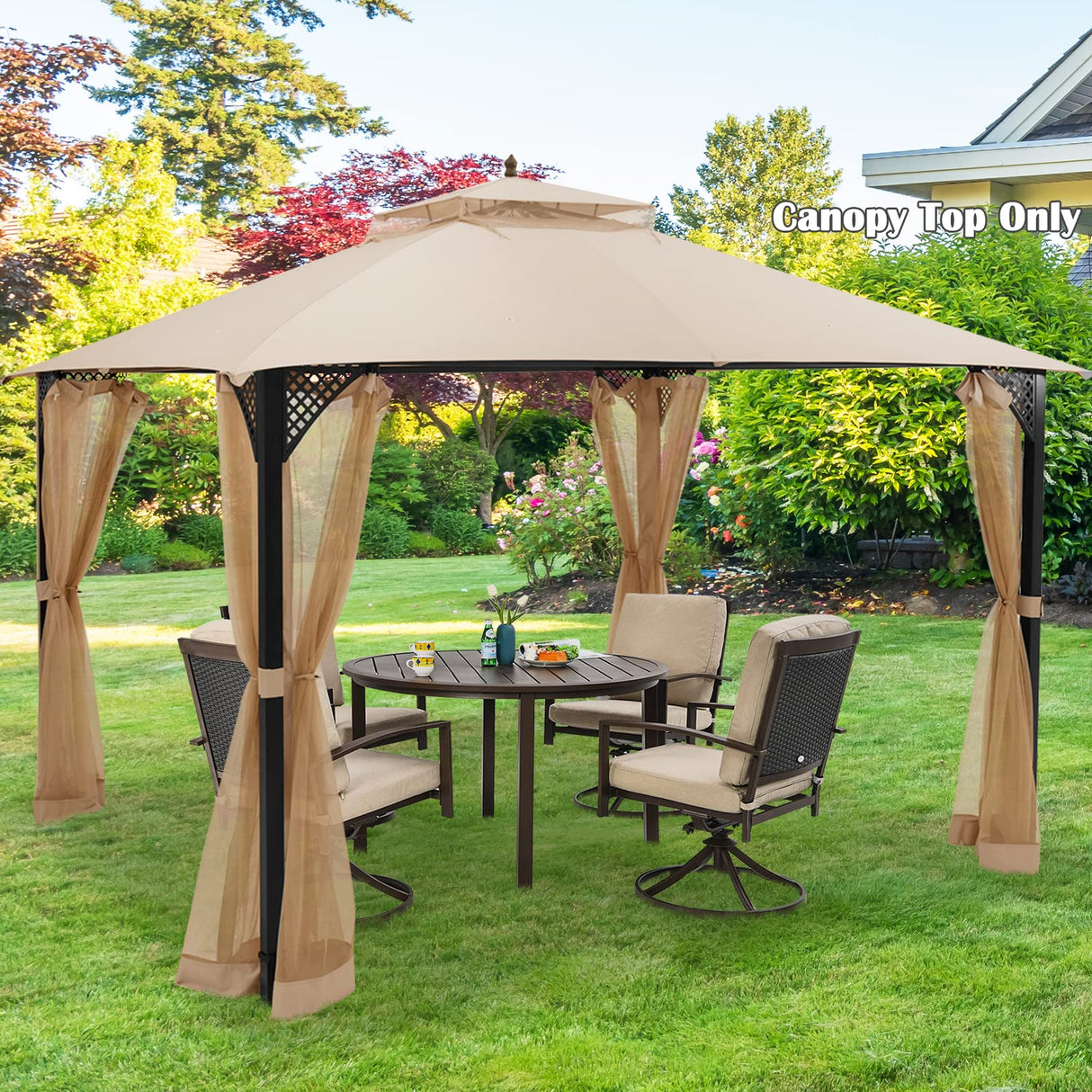 Tangkula 10x12 Ft Gazebo Replacement Canopy Top, Double Tier Canopy Replacement Roof with Air Vent and Drainage Holes, CPAI-84 Outdoor Canopy Top Cover for Garden, Backyard, Patio (Beige) Tangkula