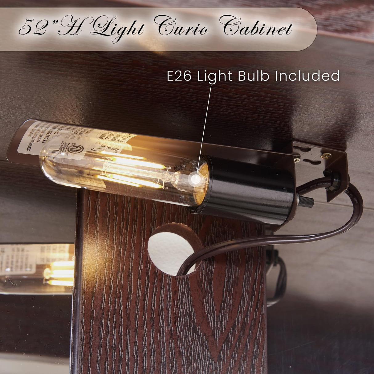 KavlSean 52" H Lighted Display Cabinet, Curio Display Case with 3-Tier Adjustable Shelves, Curio Cabinet with Tempered Glass Doors and Light Bulb, Rack for Living Room Storage (Dark Cherry) KavlSean