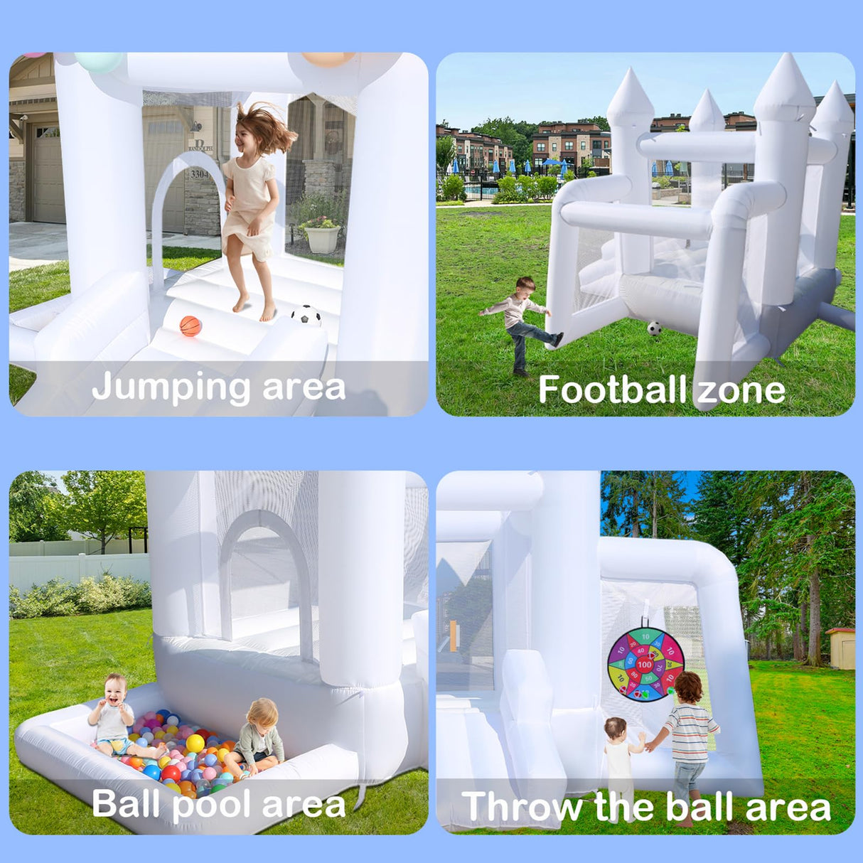 White Bounce House with Blower,Family Backyard Bouncy Castle,Suitable for Yard,Events,Kids Bounce House,Children's Gifts(8ftL×11ftW×7ftH) TOBEBEGO