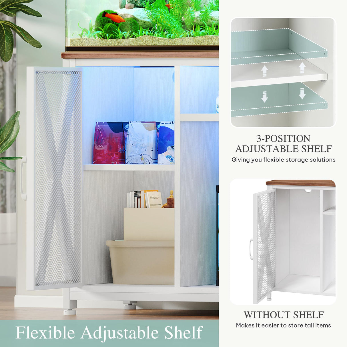 YITAHOME Fish Tank Stand with Power Outlets & LED Light, 40-50 Gallon Metal Aquarium Stand with Cabinet for Fish Tank Accessories Storage for Turtle Tank, Reptile Terrarium, 660LBS Capacity, White YITAHOME