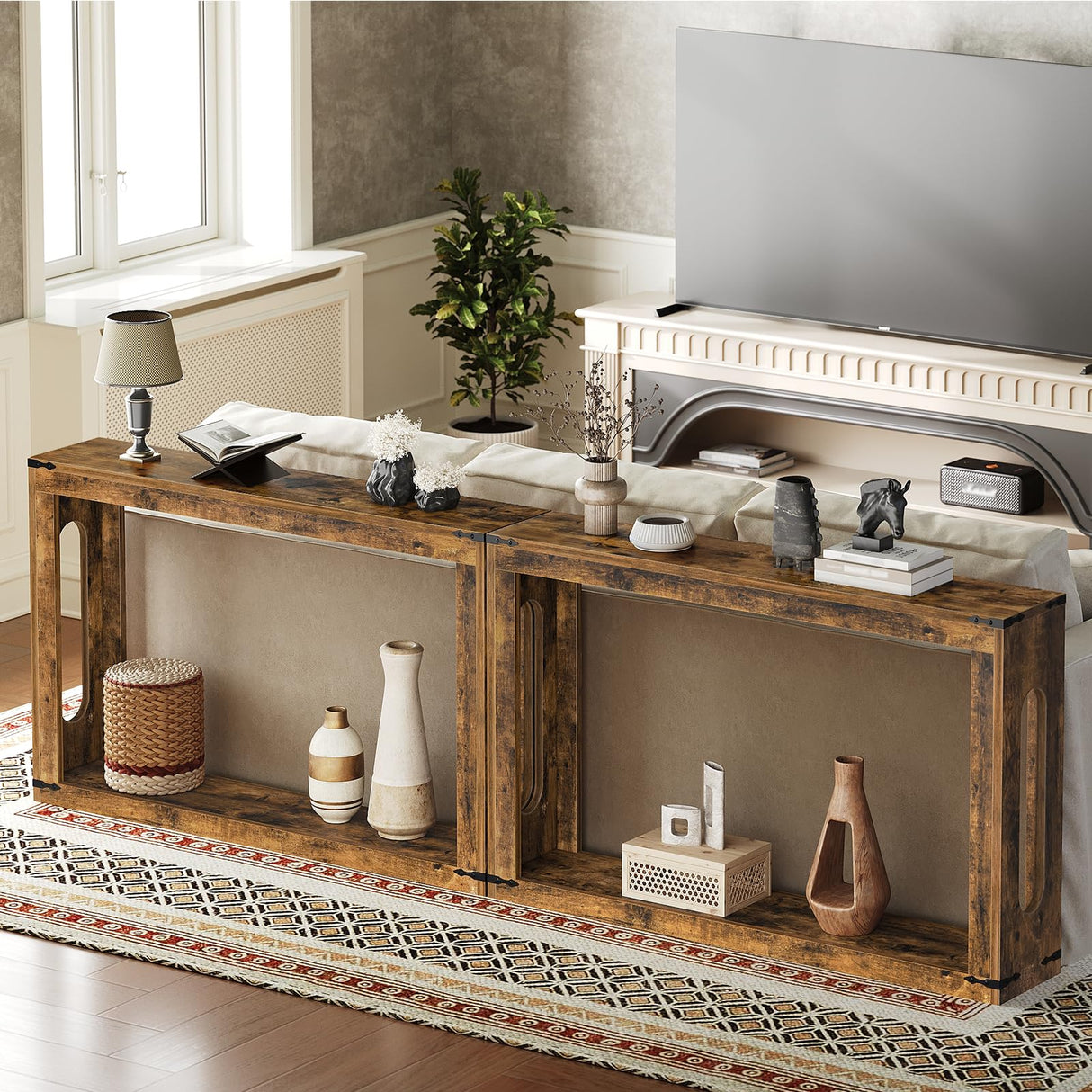 YATINEY Farmhouse Console Table, 47.2 Inches Wooden Sofa Table, Behind Couch Table with Storage, Industrial Hallway Accent Table for Living Room, Entryway, Hallway, Rustic Brown CT24BR YATINEY