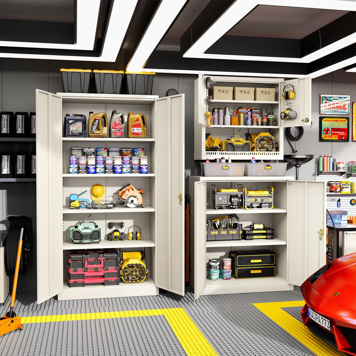 Greenvelly Metal Storage Cabinet with Doors and Shelves,Lockable Storage Cabinet for Office, 36” Gray Metal Utility Cabinet Garage Cabinets, Lockable File Cabinet for Home Office, Garage, Kitchen Greenvelly