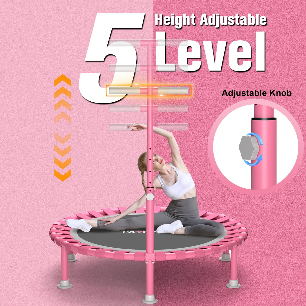 ZCMHAXJ Foldable Mini Trampoline, 40" Rebounder Trampoline for Adults & Kids, 450lbs Capacity with T-Shaped Adjustable Bar, Indoor Fitness Workout Exercise Equipment ZCMHAXJ